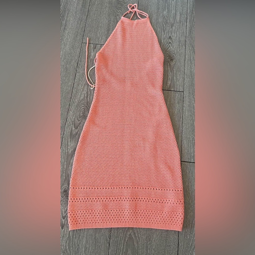 Coral crochet dress from Aritzia